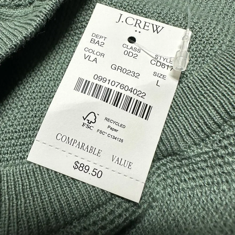 J. Crew Men's Crewneck Sweater Sage Green Size Large New With Tags Condition